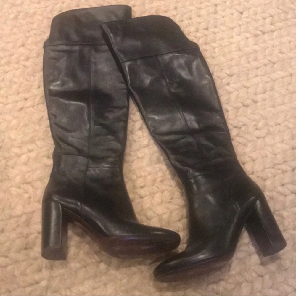 Tory Burch Black Leather Over the Knee-High Boots